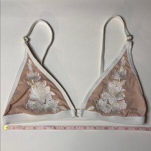 PINK Floral Lace Bralette - White and Tan